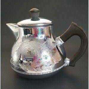 Vintage Swan Brand Floral Silver Cromalin 3 Cup The Carlton Teapot With Lid